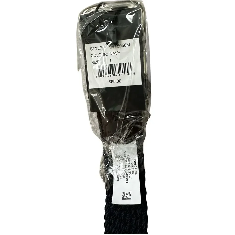 New PX Brand Navy Blue Braided Fabric Stretch Silver Buckle Belt Large MSRP $65
